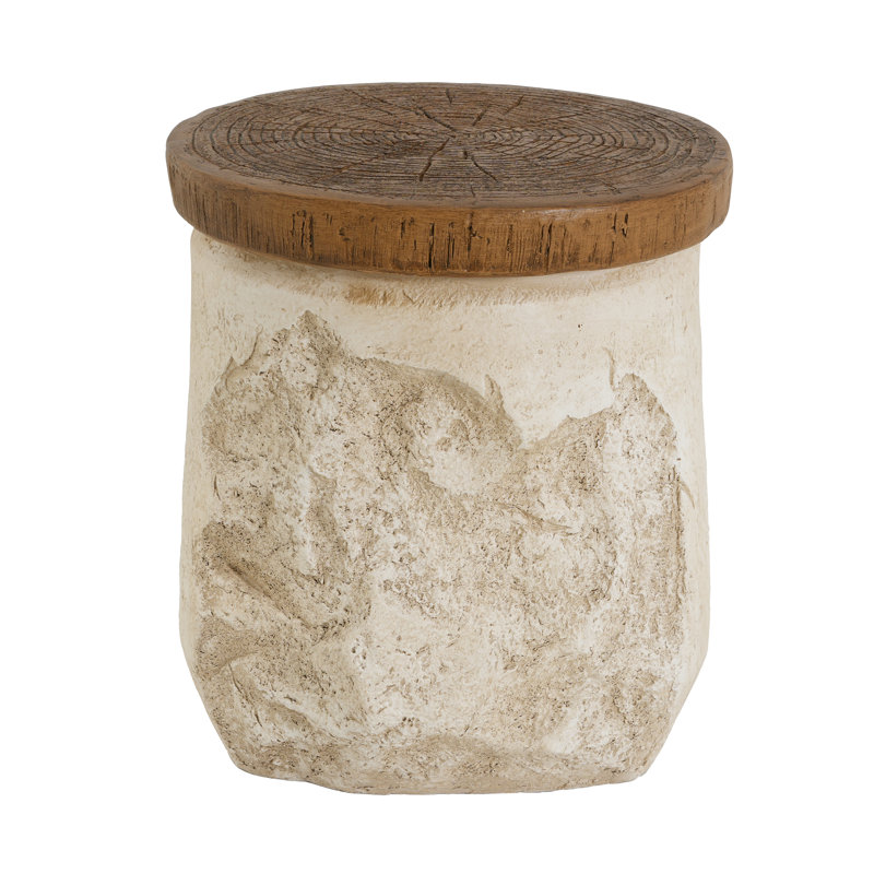 Laigha Modern Rustic Outdoor Patio , Stone-Effect  MGO Side Table with Faux Wood Grain Top for Pati,  Balcony, Living Room