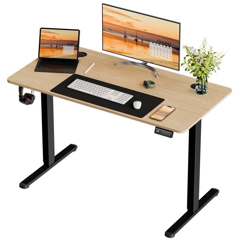 Bureau debout électrique à hauteur ajustable, H 46,5 po x l 47,2 po x P 23,6 po, Naturel / Noir