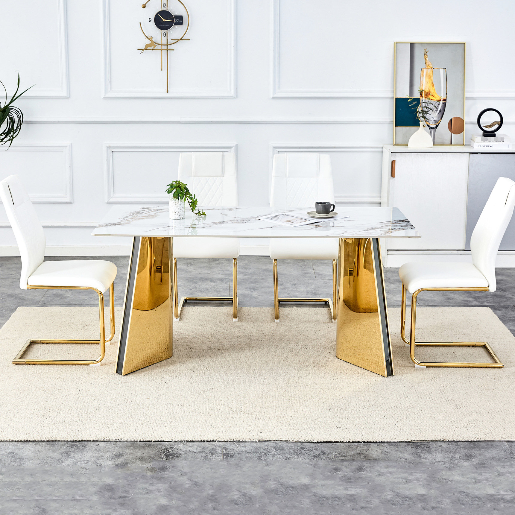 Mercer41 Dining Table And Chair - Cold Sintered Stone With 4 White Pu ...