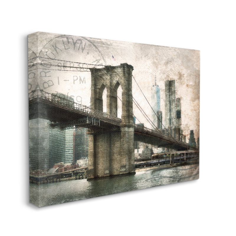 Vintage Brooklyn Bridge par Rhonda Addison, H 36 po x l 48 po x P 1,5 po