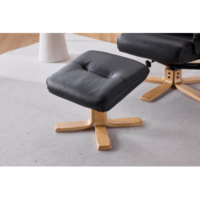 Heated Massage Swivel Accent Chair with Ottoman and Solid Wood Base