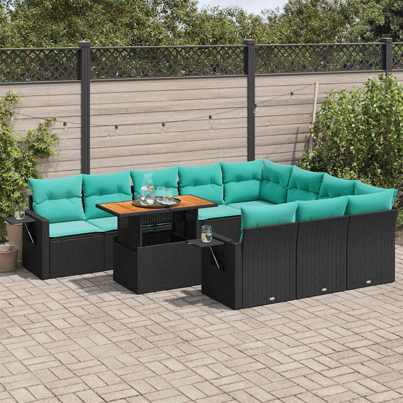  11 Piece Patio Sofa Set With Cushions Black Poly Rattan