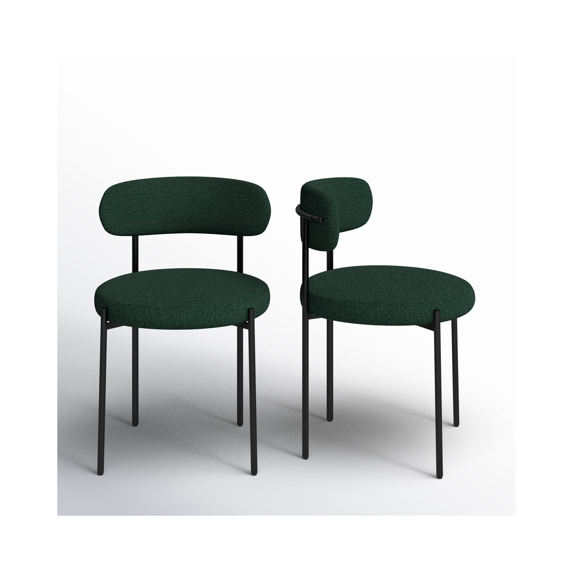 Sherwood Solid Back Boucle Side Chair, Green Boucle, Matte Black