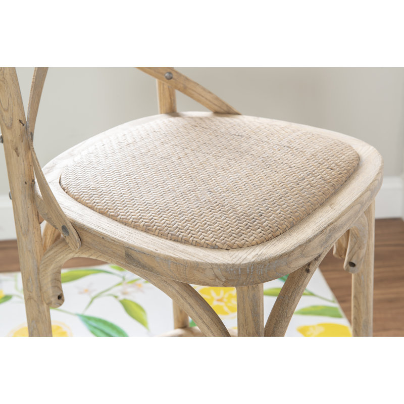 Tabouret en bois d'orme massif avec siège en rotin Kelseyville, Gris délavé, Tabouret de bar (siège d'une hauteur de 29,5 po)