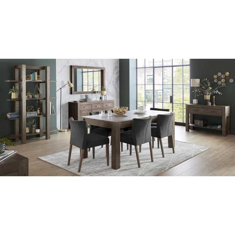 Caserta Polyester Blend Upholstered Side Chair, Gun Metal, Dark Oak