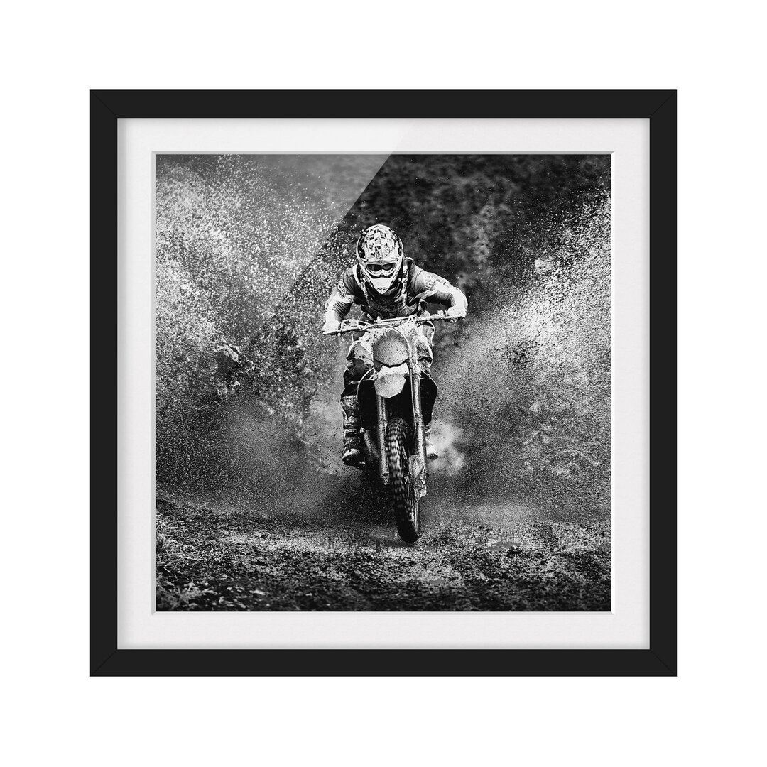 Gerahmtes Papierbild Motocross im Schlamm