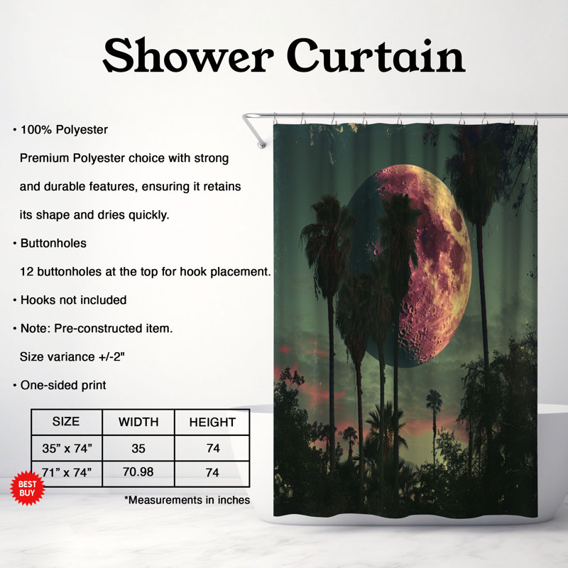 Retro Palm Designs - 1 Piece Standard Shower Curtain, 74"H x 71"W