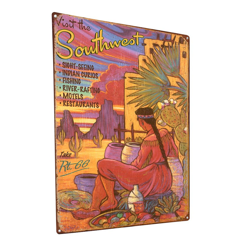 Enseigne amérindienne Southwest Route 66, H 11,5 po x l 8,5 po x P 0,04 po