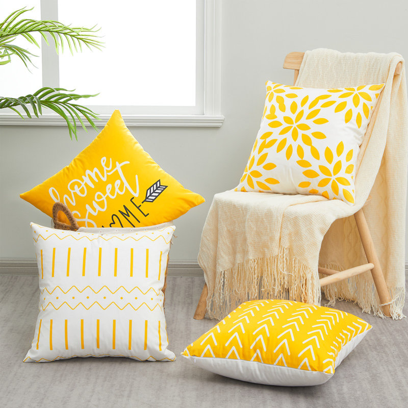 Housse de coussin d'extérieur carré Impression KD125, Jaune / Blanc