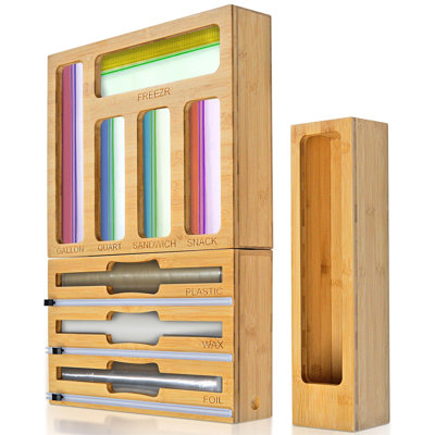 Organisateur de sacs de rangement de qualité supérieure, organisateur de pellicules en plastique et en plastique avec coupe, organisateurs de cuisine et rangement compatibles avec des sacs de gallon, de pinte, de sandwich, de collation et du papier d'al