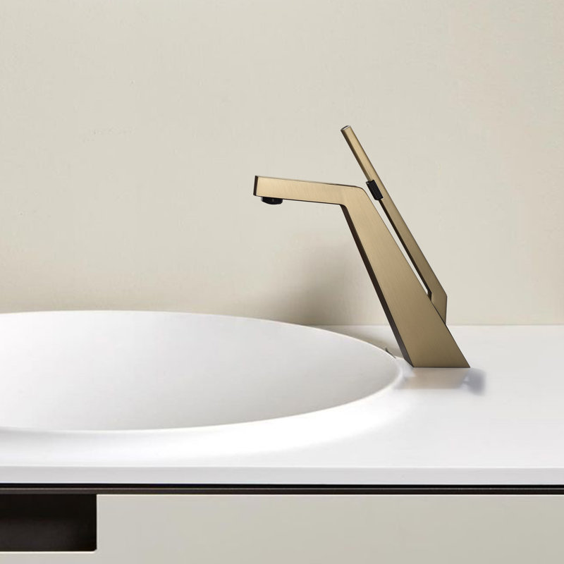 8.2" Solid Brass Single Hole Bathroom Sink Faucet With Drain Assembly, Brushed Gold