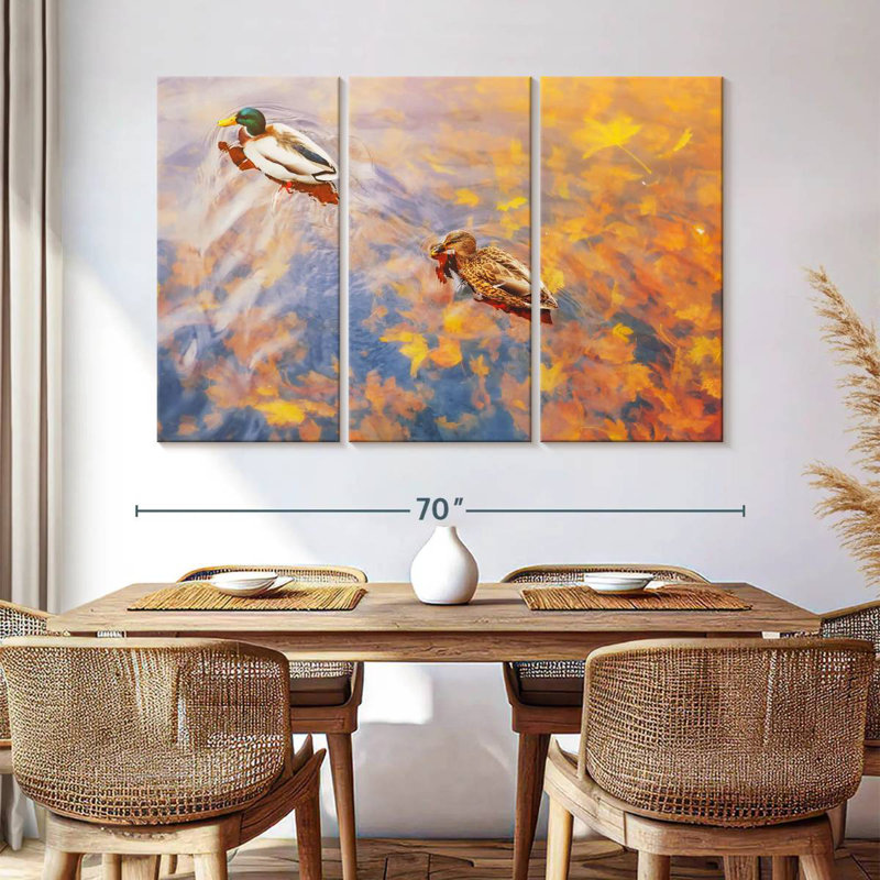 Ducks Floating On Pond, 42" H x 65" W