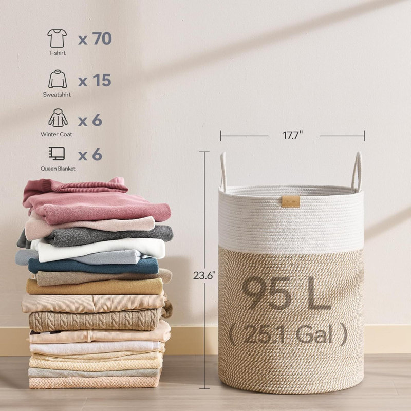 Laundry Hamper Laundry Basket For Clothes Decorative Storage Basket For Blankets Cotton Rope Woven Basket For Bedroom