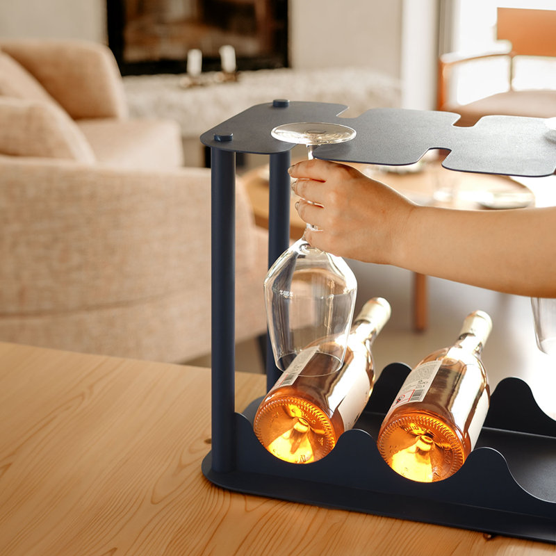 Metal Wine and Glass Rack, Gray