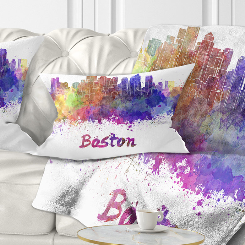 Boston Skyline - Cityscape Printed Throw Pillow