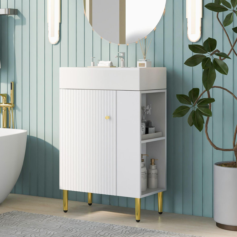 Meuble-lavabo en bois 21,6 po, Blanc, Doré