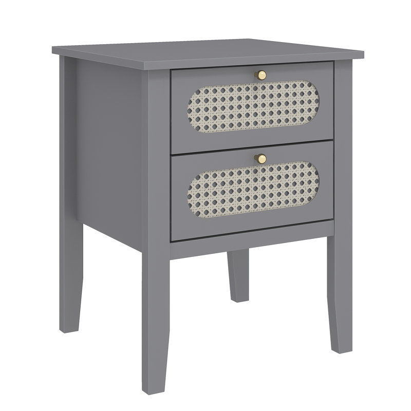 Arthen Rattan 2 Drawer Bedside Table, Grey