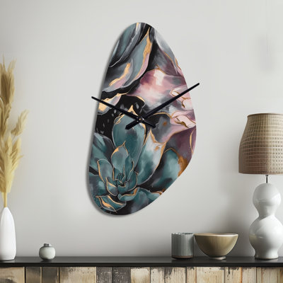 Rytky Green Serenade Of Succulents I - Unique Shape Succulent Metal Clock, Green Wall Clock Print