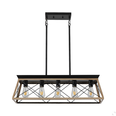 Lustre suspendu 32 lumières en chêne industriel de 5 po, cage moderne en métal, luminaire suspendu réglable pour la salle à manger, la cuisine et le salon (sans ampoules)