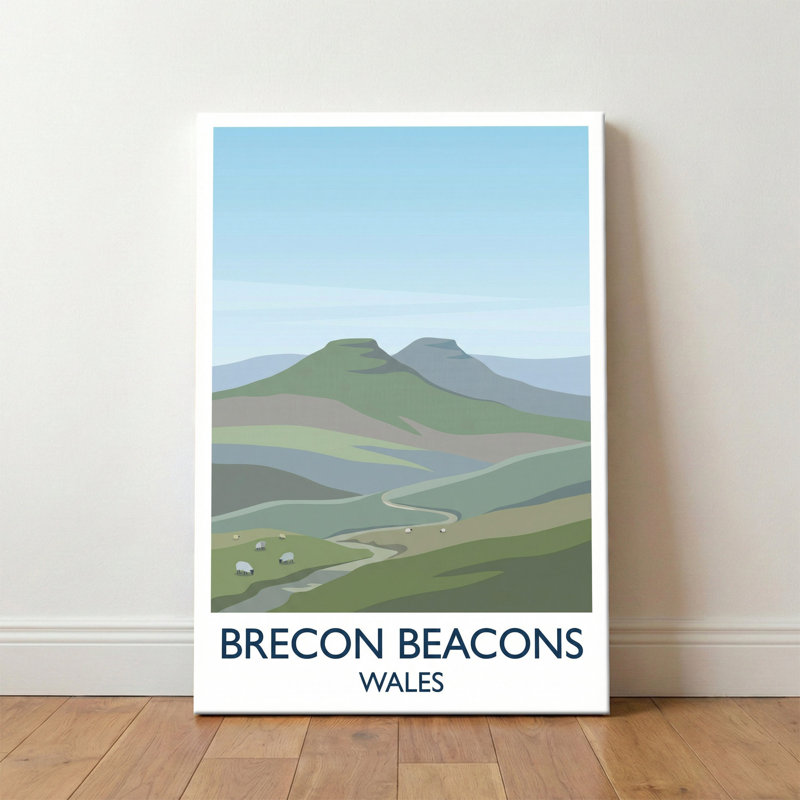Brecon Beacons, Wales - Romantic Travel Poster Of Rolling Hills, Peaks And Winding Trails. Giclee Print On Wrapped Canvas. Wall Art, Home Decor - Regions & Scenic Areas, Wales - Wrapped Canvas Print