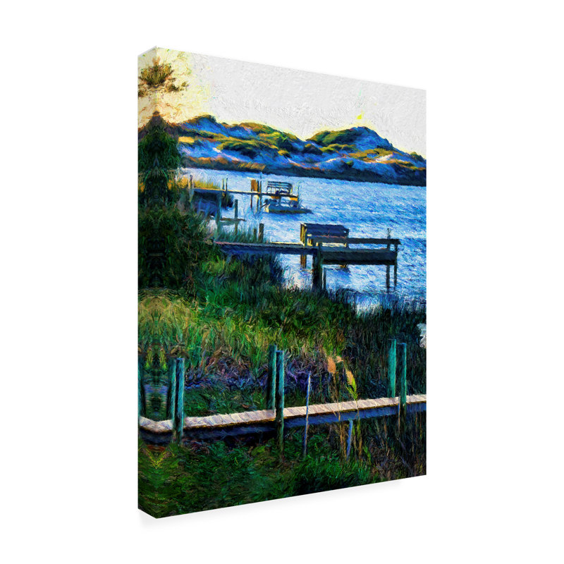 Florida Dock Landscape Canvas Print in Blue and Green
