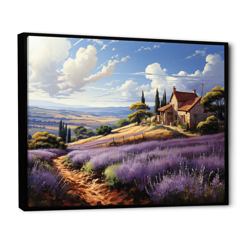 " Country Charm Lavender Fields ", 30" H x 40" W x 1.5" D, Black Floater Framed