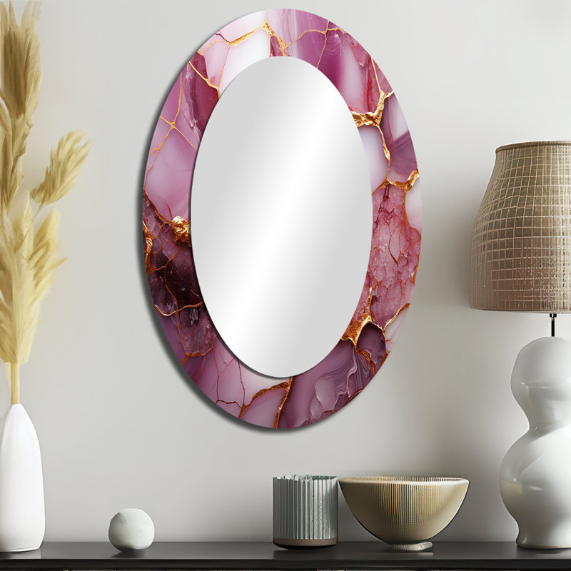 Miroir mural rose et doré, H 36 po x l 24 po