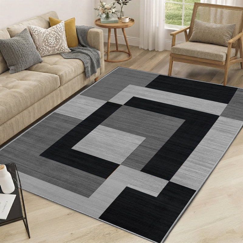 MILO Black & Grey Abstract Machine Tufted Area Rug, Rectangle  60 x 110 cm