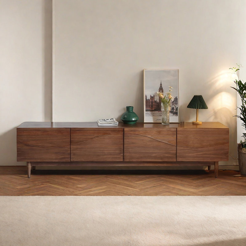 Meuble télé minimaliste en bois massif de style Wabi-sabi, H 21,25 po x L 70,86 po x l 17,71 po