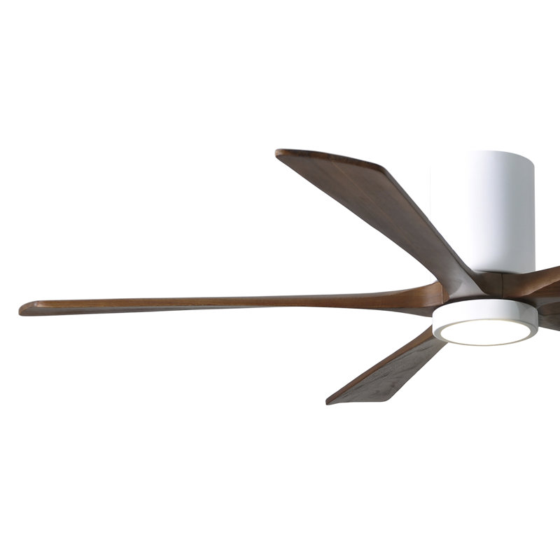 Irene Flushmount Light Kit 5 Blade LED Ceiling Fan, Gloss White, 60", Walnut Tone