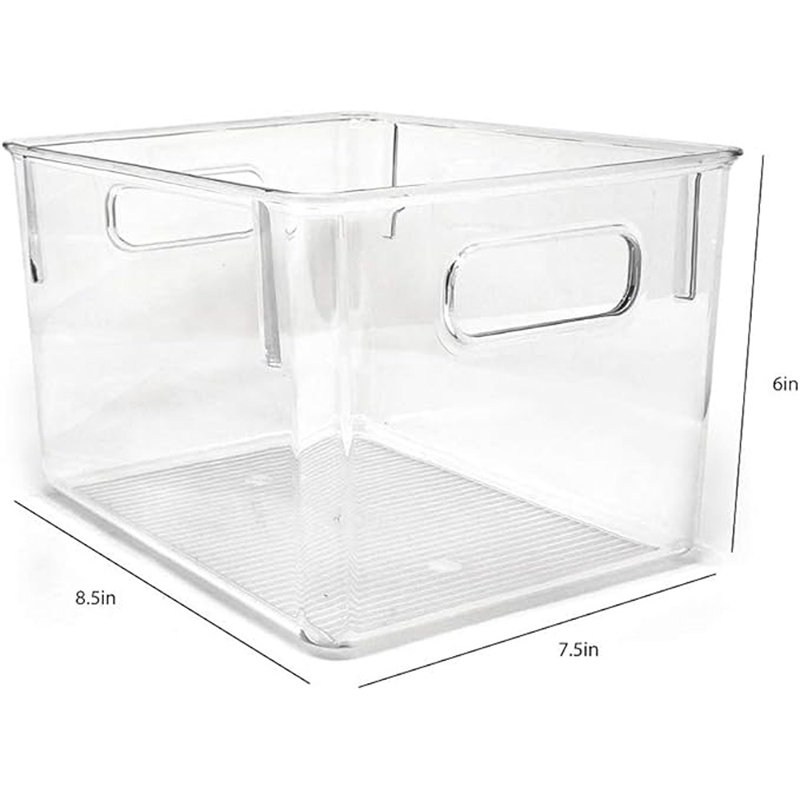 Isaac Jacobs 3-pack Medium Clear Storage Bins With Handles, Plastic Organizer For Home Or Fridge/freezer, Pantry And Kitchen Non-slip Container Set, Bpa Free, Food Safe (3-pack, Medium)
