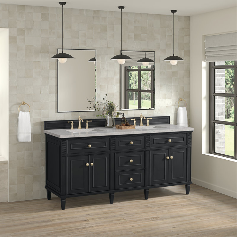 Lorelai 72'' W Double Vanity, Black Onyx, Carrara White, 8" Widespread