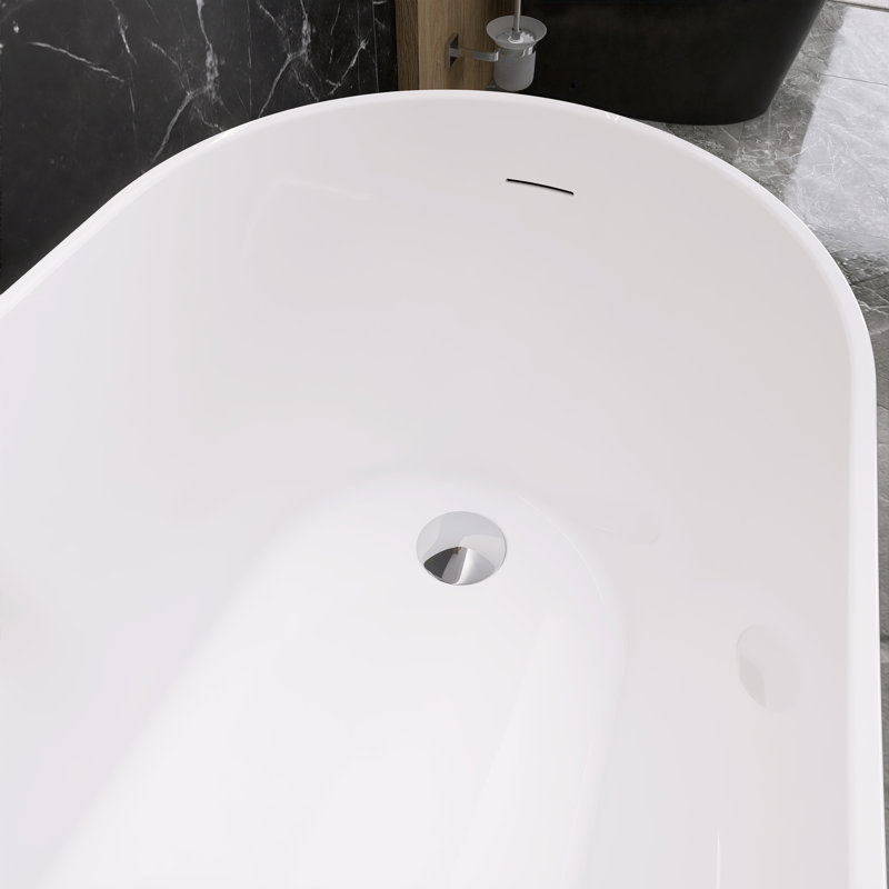 59'' x 29.13'' Freestanding Soaking Acrylic Bathtub, Black