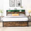 Base de lit plateforme en métal avec tête de lit en bois et pied de lit USB, station de charge, 2 tiroirs, rangement, lumières DEL, aucun sommier nécessaire-974366327