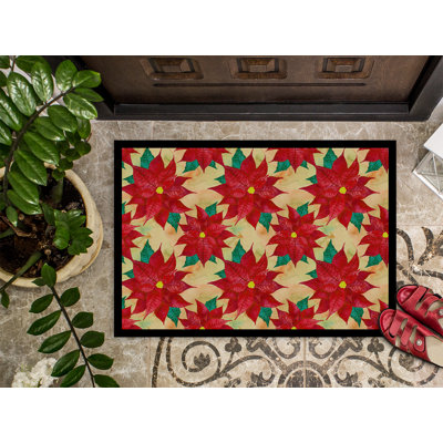 Tapis de porte pour l’extérieur antidérapant de noël poinsetta Clarissa