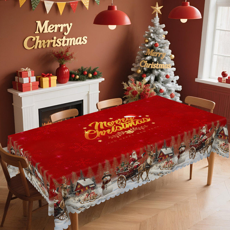 Merry Red Christmas Deluxe Design Washable Polyester Tablecloth, 70.8" L x 55.12" W