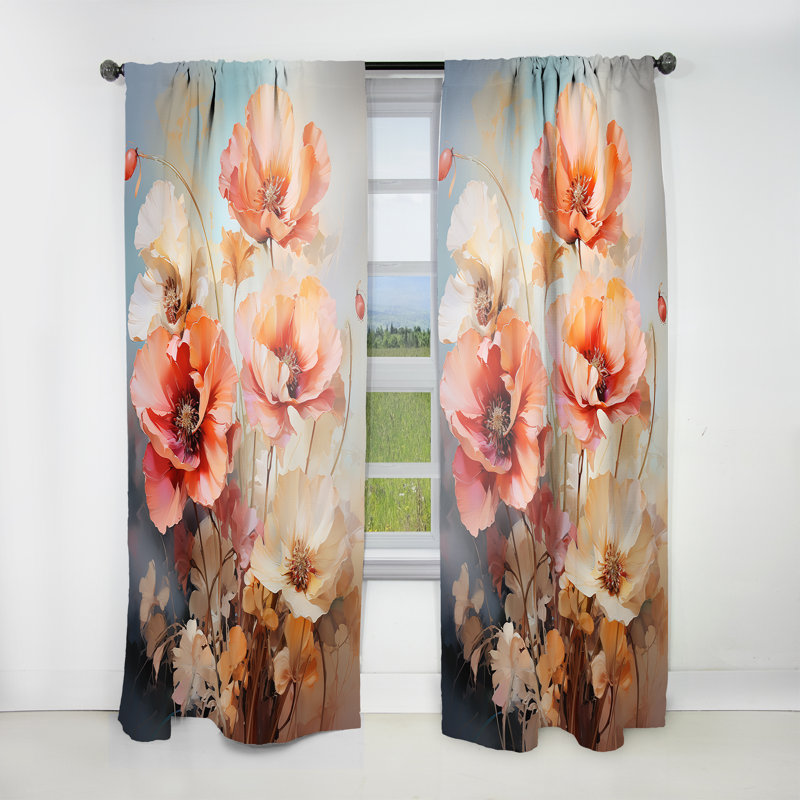 Coral Poppies Romantic Impression III - Rideau coquelicots - Rideau floral obscurcissant - 1 panneau, L 52 po x L 90 po