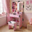 Meuble-lavabo lumineux avec prise de courant, support pour sèche-cheveux et tabouret, coiffeuse compacte pour petite chambre à coucher, option multicolore (rose)-375732184