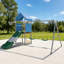 Ensemble de jeu pour enfants avec balançoires doubles, glissade et panier de basketball, équipement de terrain de jeu en acier galvanisé pour la cour