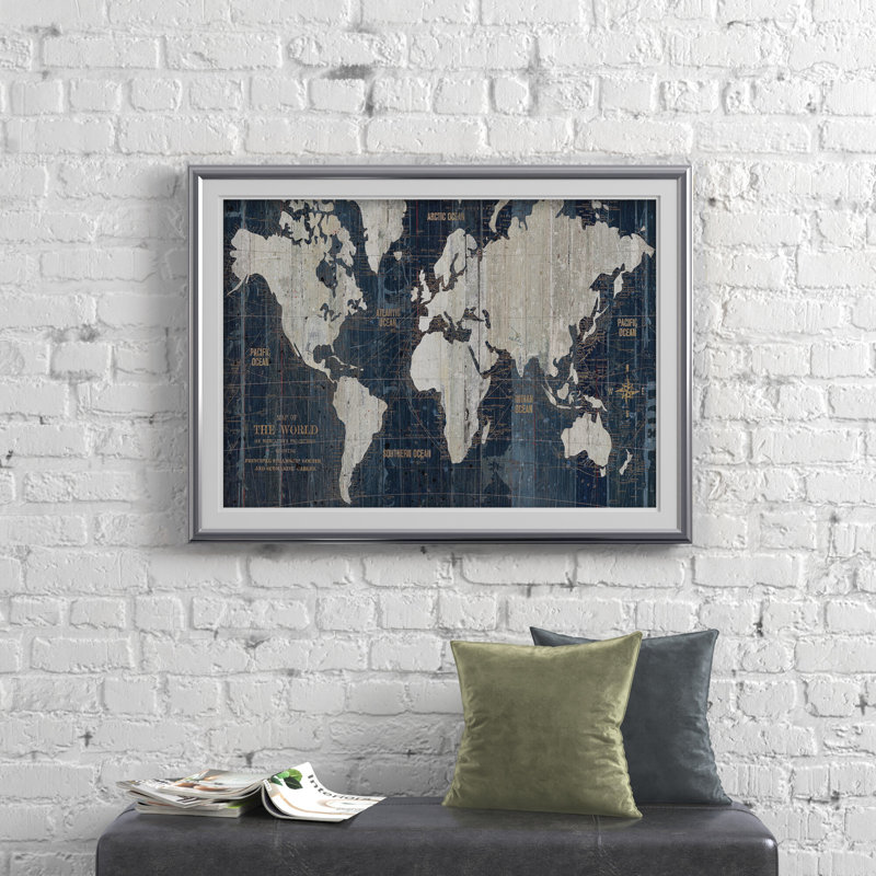 «OLD World Map» de Pedra, reproduction d'art encadrée, Or, H 24 po x l 32 po x p 1,5 po