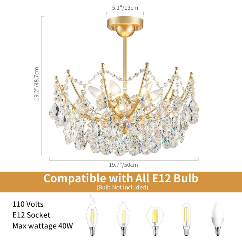 Lustre en cristal doré à six lampes