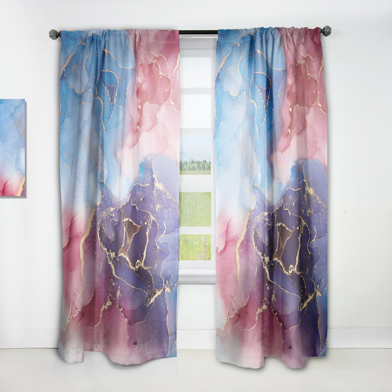 Mauve et bleu, art abstrait fluide de luxe V - Rideau moderne - Velours obscurcissant - 1 panneau, L 52 po x L 95 po
