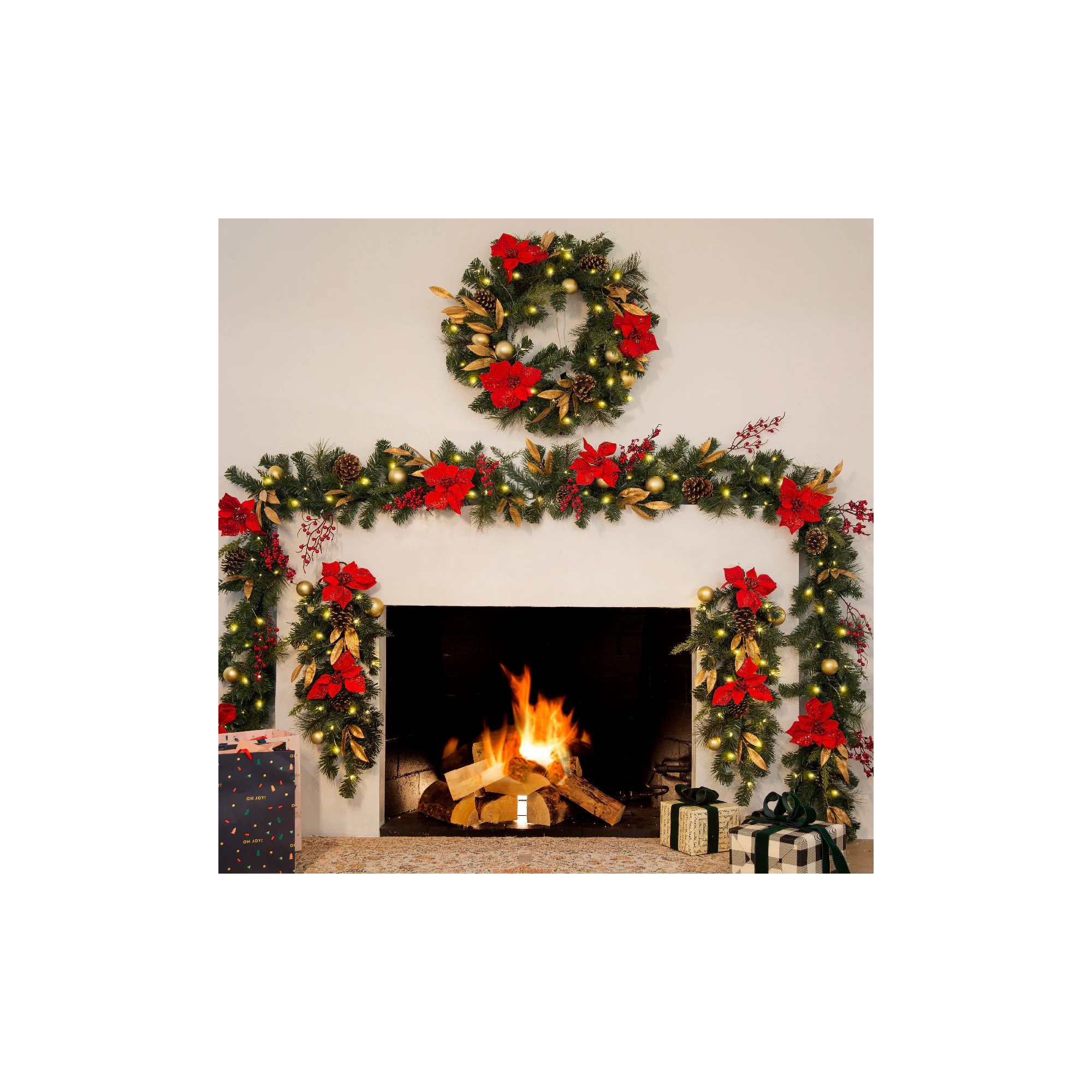72" Red Ruby Holiday Garland with Lights