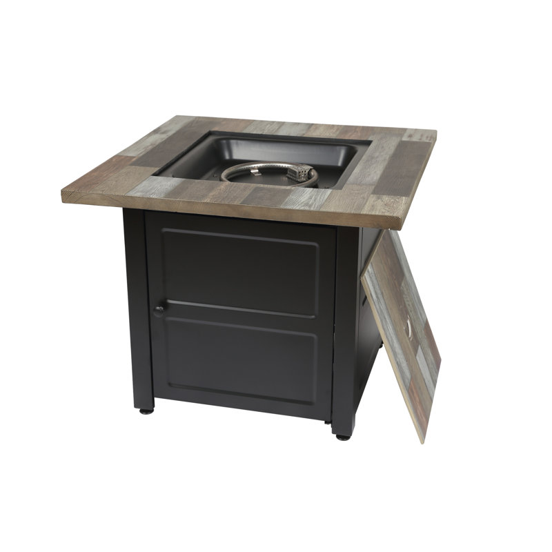 Cayden 30" Square Black and Brown Steel Gas Fire Pit Table