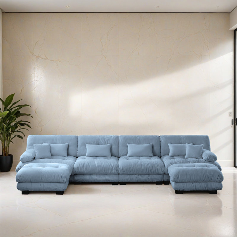 Canapé-lit modulaire 6 pièces pour salon, Chenille bleu