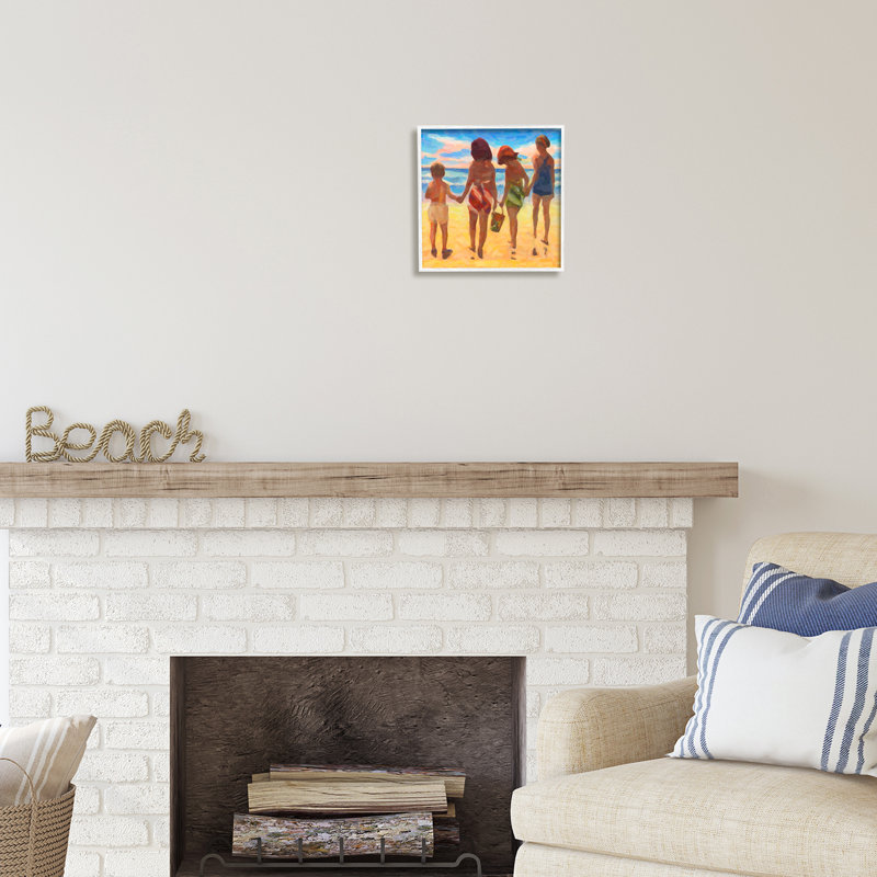 «Family Beach Holiday» encadré sur bois par Graffi * Tee Studios, peinture, H 12 po x l 12 po x P 1,5 po