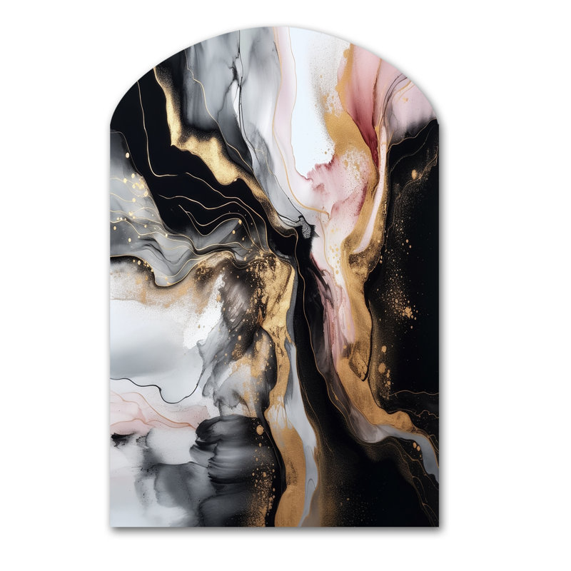 Black Gold Marble Splash I - Arch Abstract Marble Metal Wall Art, Asymmetrical Metal Wall Sculpture Print