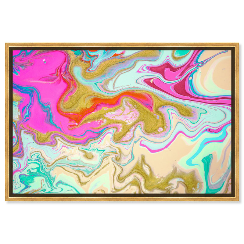 Abstrait maison de Barbie - peinture, Encadrement doré, H 16 po x l 24 po