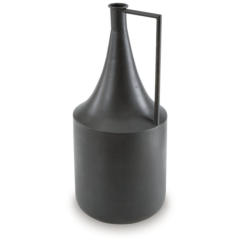 Decorative Vase, Metal Angular Handle And Curved Neck, Black, 17.25"H x 7.25"W x 7.25"D