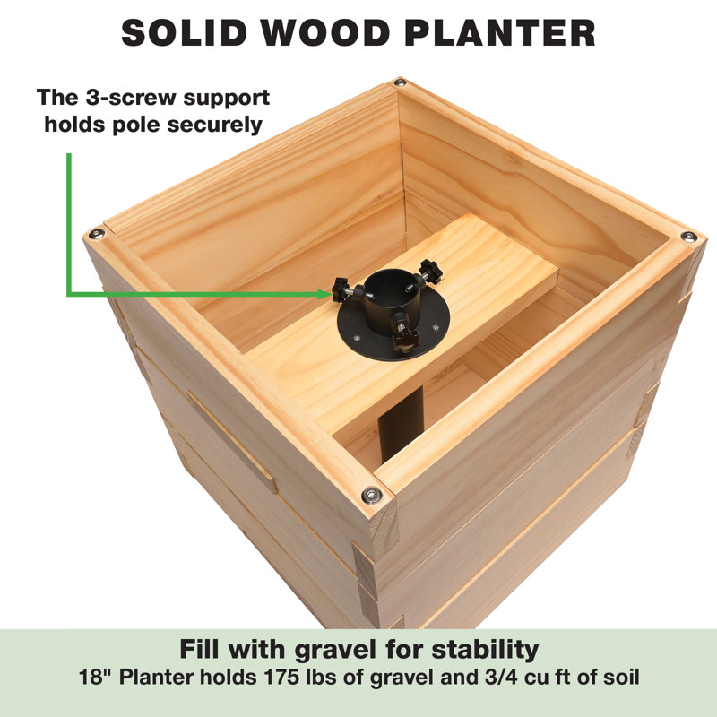 Jullisa Wood Planter Box with Extendable Metal Light Pole Set, 18" H x 18" W x 18" D